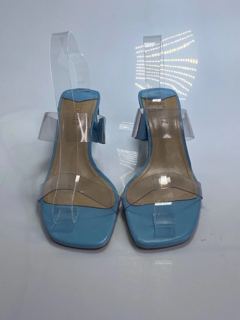 Schutz Women's Ariella Acrylic Mid Clear Blue Strap Sandal Sz 8.5